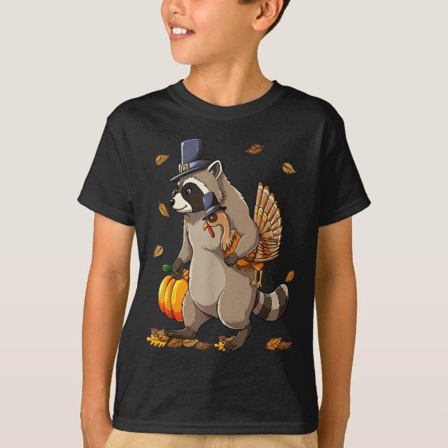 Funny Raccoon Turkey Pumpkin Thanksgiving Gift Men T Shirt (Framsida)