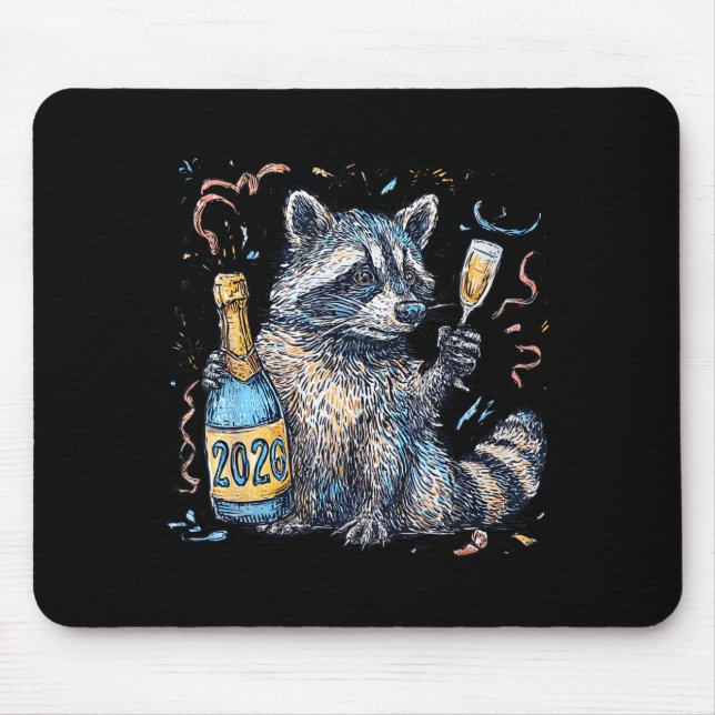 Funny Raccoon With Champagne Disco Ball New Years  Musmatta (Framsidan)