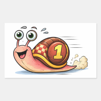 Funny Racing Snail Cartoon Character Sticker Rektangulärt Klistermärke