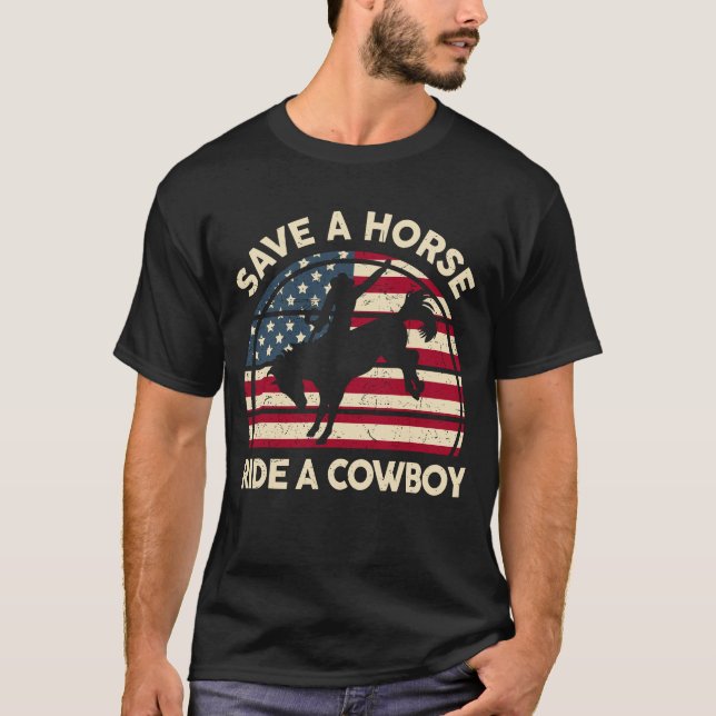 Funny Rädda en häst Ride Cowboy Western Rodeo Cost T Shirt (Framsida)