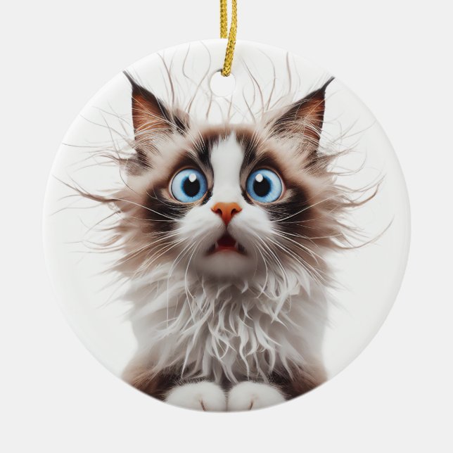 FUNNY RAGDOLL CAT ÖVERPRISED CAT ANSIKTE JULGRANSPRYDNAD KERAMIK (Framsidan)