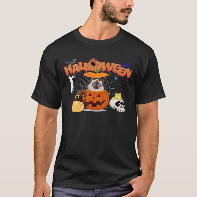 Funny Ragdoll Cat Pumpkin Witch Zombie Halloween C T Shirt (Framsida)