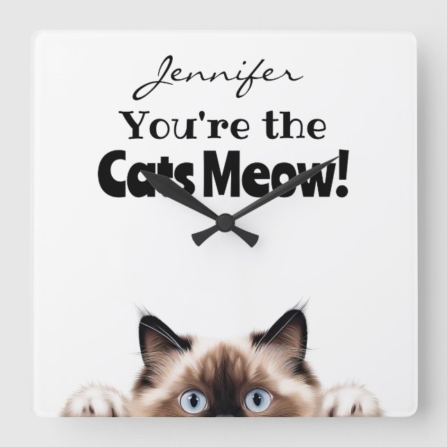 Funny Ragdoll Cat Wall Clock Fyrkantig Klocka (Framsida)