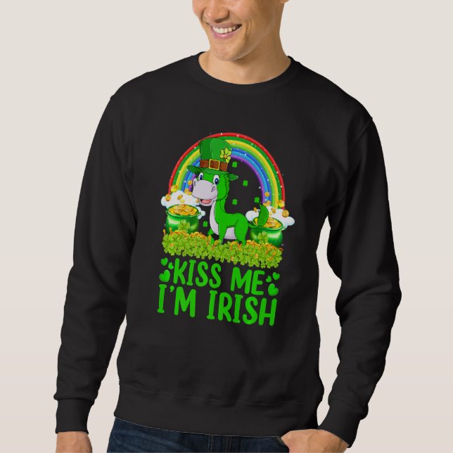 Funny Rainbow Kiss Me Jag är Irish Mule St Patrick Lång Ärmad Tröja (Framsida)