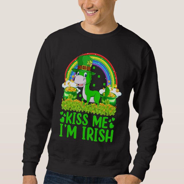 Funny Rainbow Kiss Me Jag är Irish Mule St Patrick Lång Ärmad Tröja (Framsida)