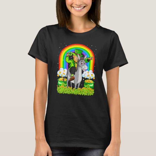 Funny Rainbow Leprechaun Riding Mule St Patrick's T Shirt (Framsida)