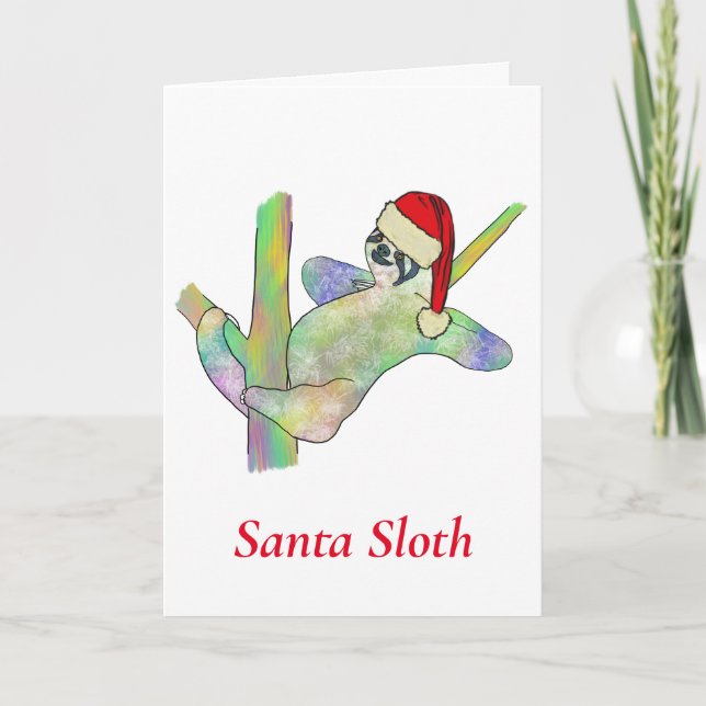 Funny Rainbow Santa Sloth Cute Juldjur Kort (Framsida)