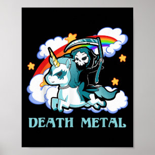 Funny Rainbow Skeleton Unicorn Död Metall Music F Poster