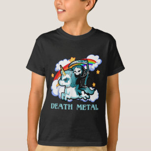 Funny Rainbow Skeleton Unicorn Död Metall Music F T Shirt