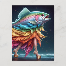 Funny Rainbow Trout Fish Mode Vykort