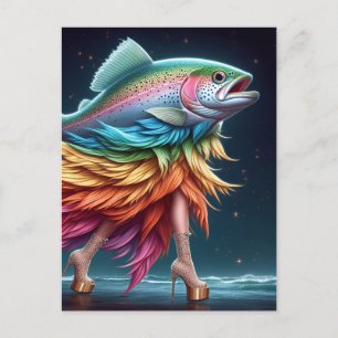 Funny Rainbow Trout Fish Mode Vykort