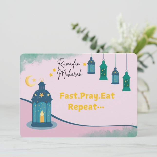 Funny Ramadan "Fast Pray Eat Repeat" Julkort (Stående Fram)