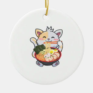 Funny Ramen Cat Anime Kawaii Japanska Noodles Kärl Julgransprydnad Keramik