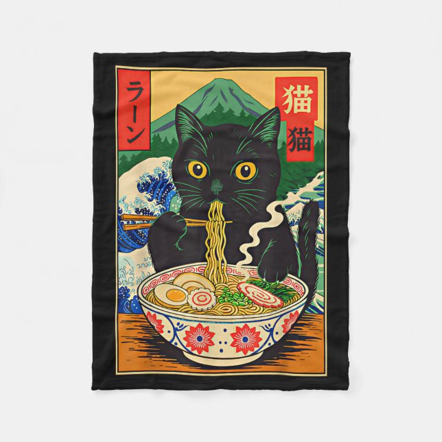 Funny Ramen Cat Japanese Noodle Kitten  Fleecefilt (Framsidan)
