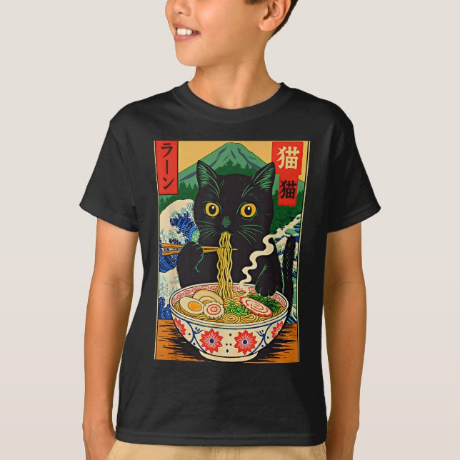 Funny Ramen Cat Japanese Noodle Kitten  T Shirt (Framsida)