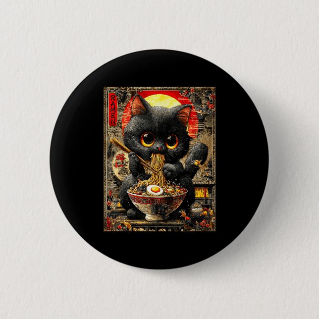 Funny Ramen Cat Noodle Lovers Anime Otaku  Knapp (Framsida)