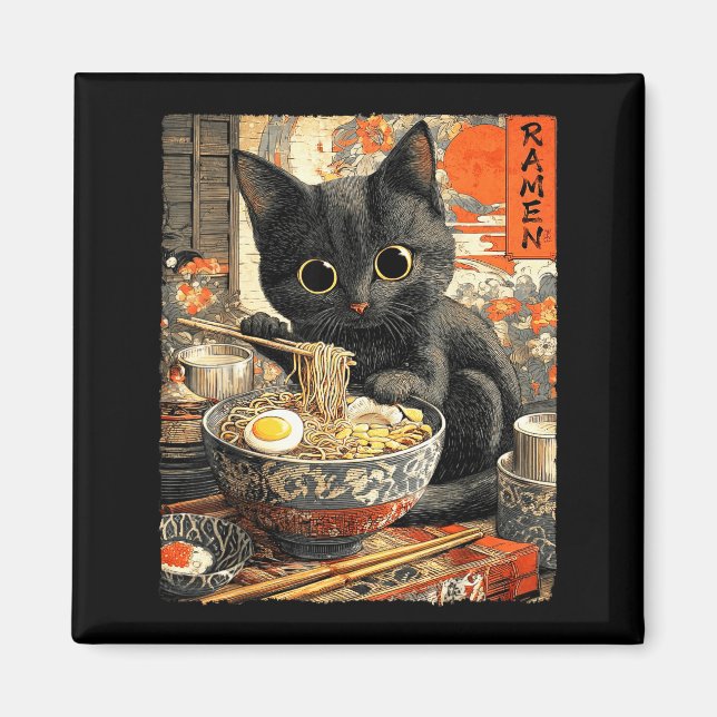 Funny Ramen Cat Noodle Lovers Anime Otaku  Magnet (Framsidan)