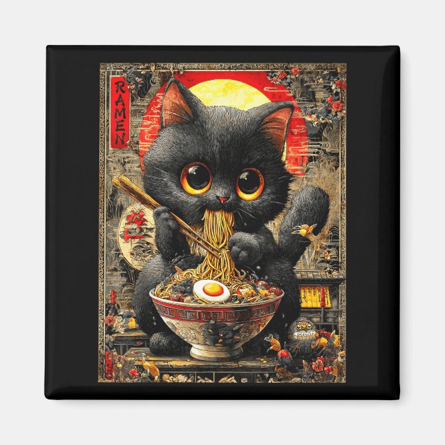 Funny Ramen Cat Noodle Lovers Anime Otaku  Magnet (Framsidan)