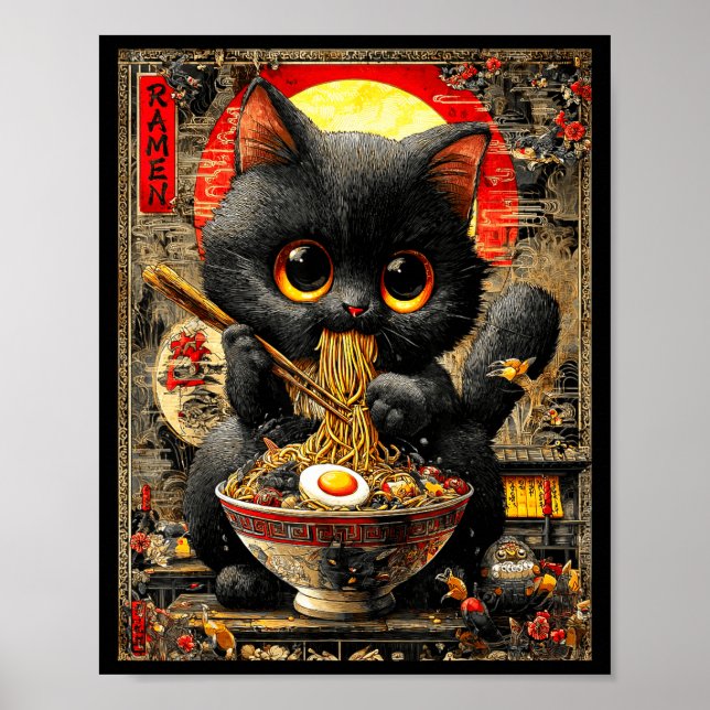 Funny Ramen Cat Noodle Lovers Anime Otaku  Poster (Framsidan)