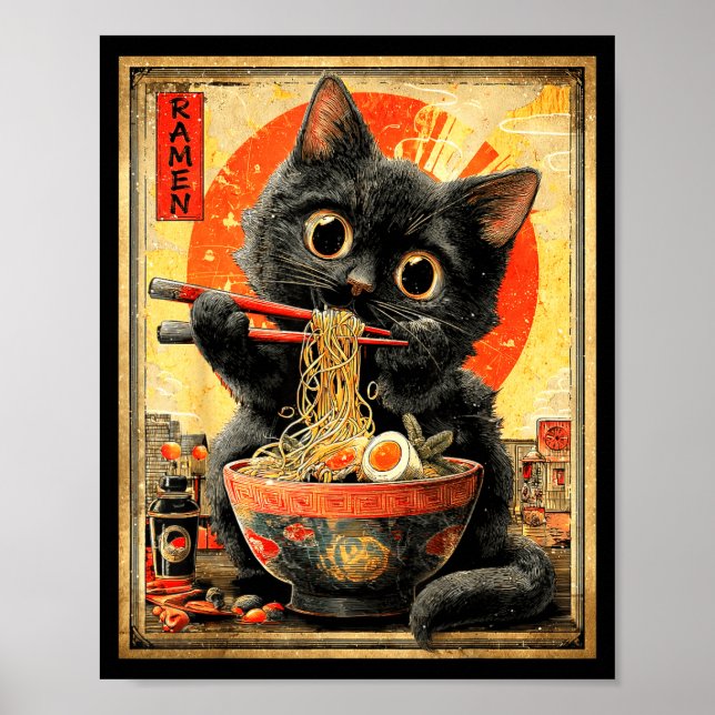 Funny Ramen Cat Noodle Lovers Anime Otaku  Poster (Framsidan)