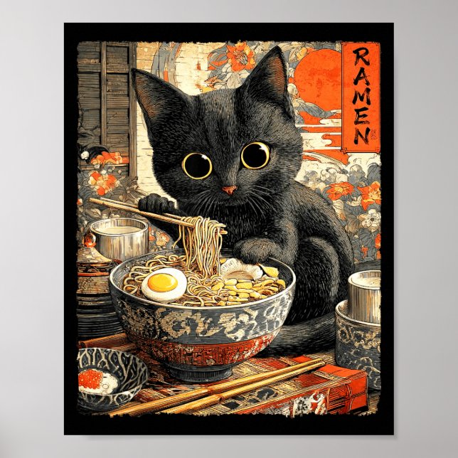Funny Ramen Cat Noodle Lovers Anime Otaku  Poster (Framsidan)