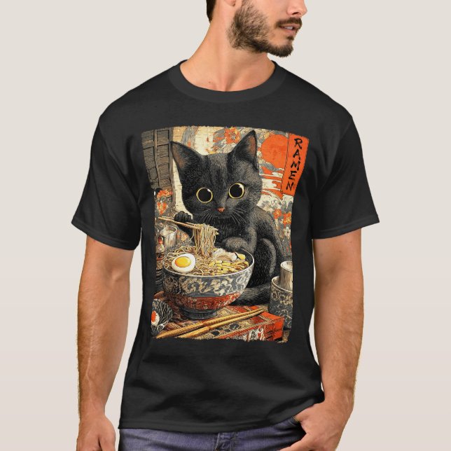 Funny Ramen Cat Noodle Lovers Anime Otaku  T Shirt (Framsida)