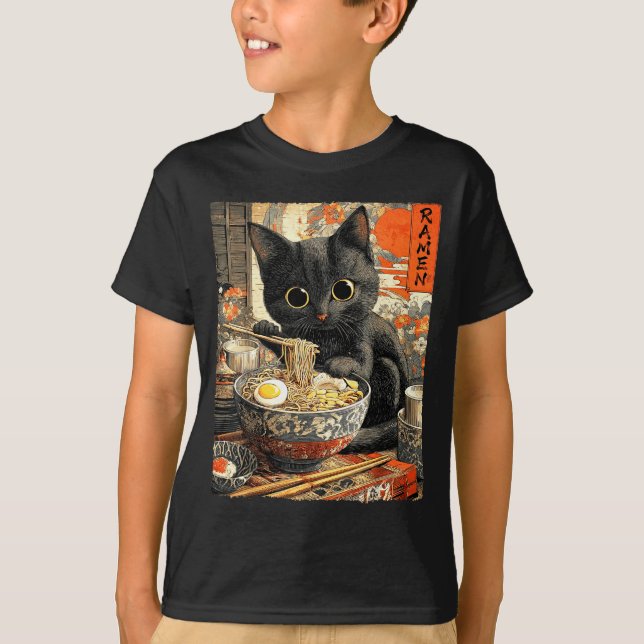 Funny Ramen Cat Noodle Lovers Anime Otaku  T Shirt (Framsida)