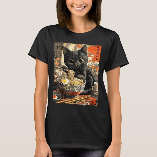 Funny Ramen Cat Noodle Lovers Anime Otaku  T Shirt (Framsida)