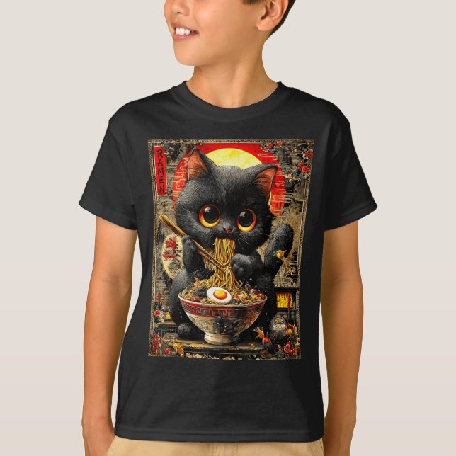 Funny Ramen Cat Noodle Lovers Anime Otaku  T Shirt (Framsida)