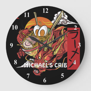 Funny Ramen Dragon Graphics TONÅRING Lägg till Nam Stor Klocka
