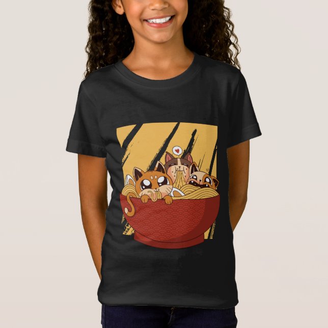 Funny Ramen Kittens T Shirt (Framsida)