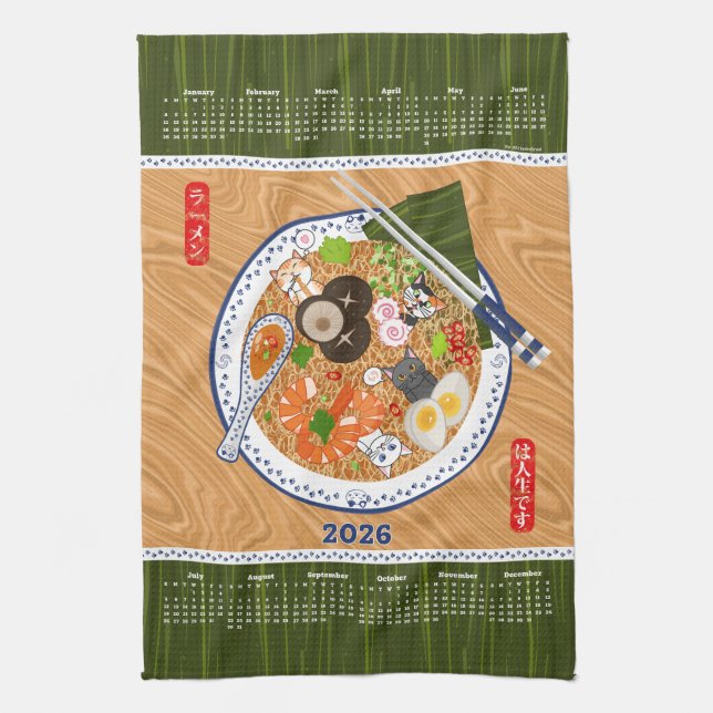 Funny Ramen Noodle Bowl 2026 Kalender Kökshandduk (Vertikal)