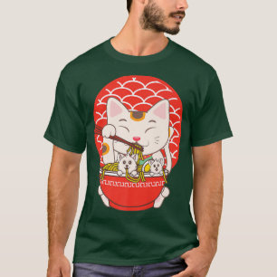 Funny Ramen Shirt Kawaii Anime Cat Eating Noodles T