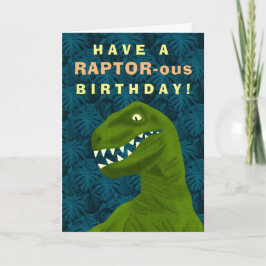 Funny Raptor Dinosaur Grattis på födelsedagen Pun- Helgkort