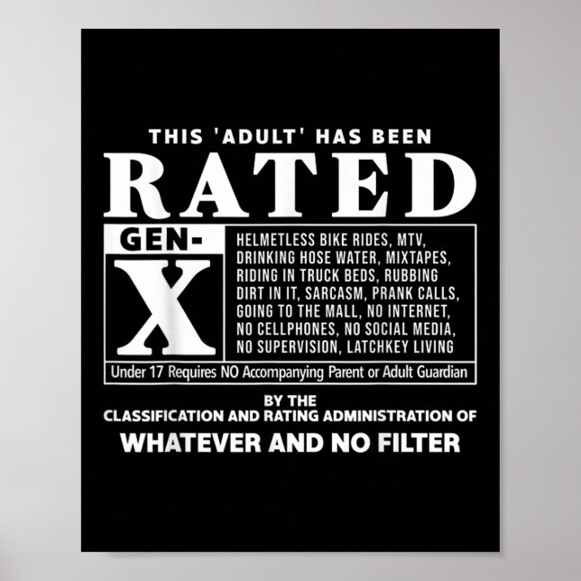 Funny Rated Gen X Generation X 80s Kid Humor Poster (Framsidan)