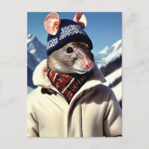 Funny Råtta Modeling Ski Bära Vykort