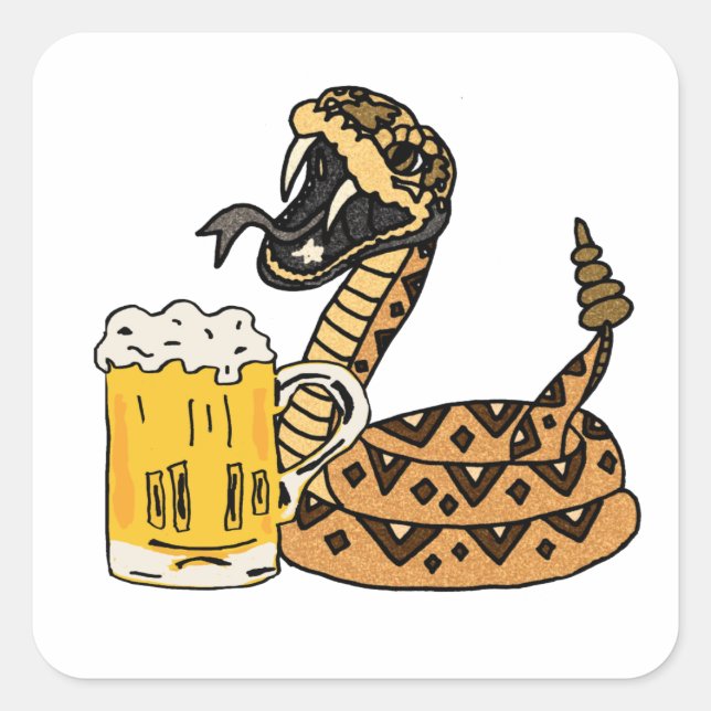 Funny Rattlesnake Drinking Beer Fyrkantigt Klistermärke (Framsida)