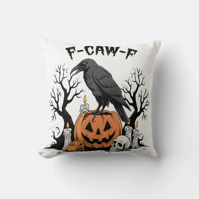 Funny Raven, F-Caw-F, Skull Raven, Gothic Crow Kudde (Framsida)