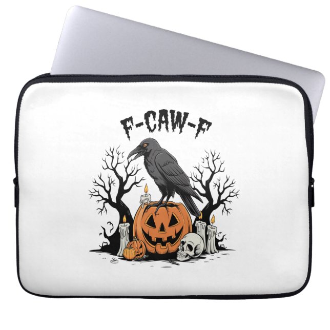 Funny Raven, F-Caw-F, Skull Raven, Gothic Crow Laptop Fodral (Framsidan)