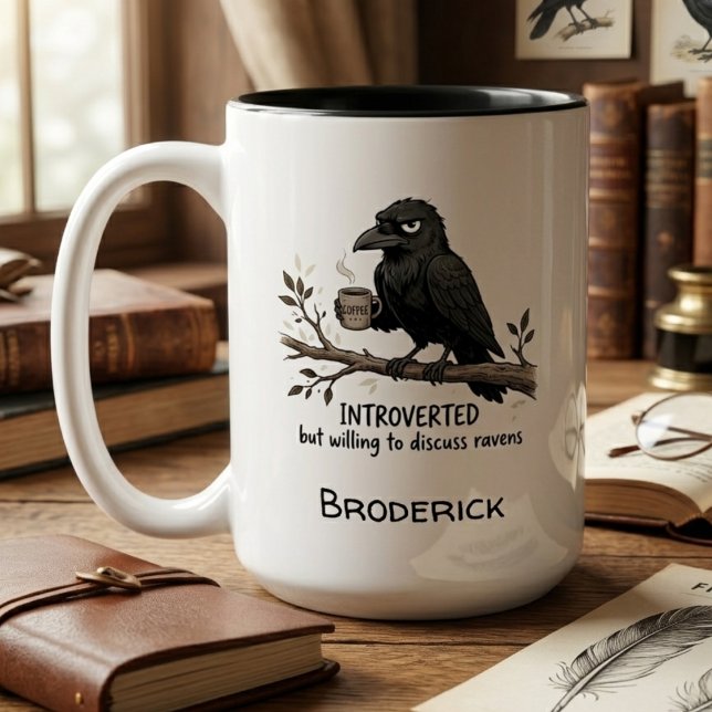 Funny Raven Lover Gift Introvert Grumpy Bird Art Två-Tonad Mugg (Funny raven lover coffee mug)