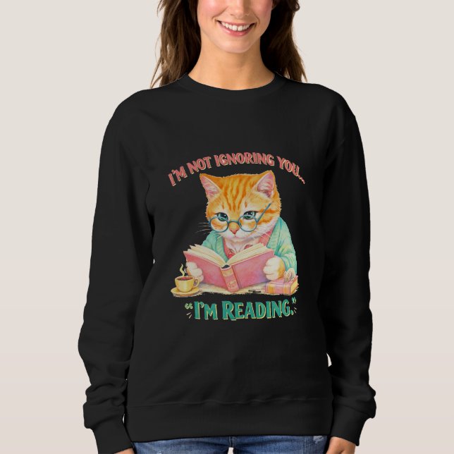 Funny Reading Cat Retro Book Lover Gift T Shirt (Framsida)