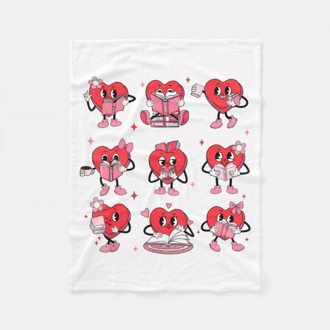 Funny Reading Heart Book Valentines Day Teacher Wo Fleecefilt (Framsidan)