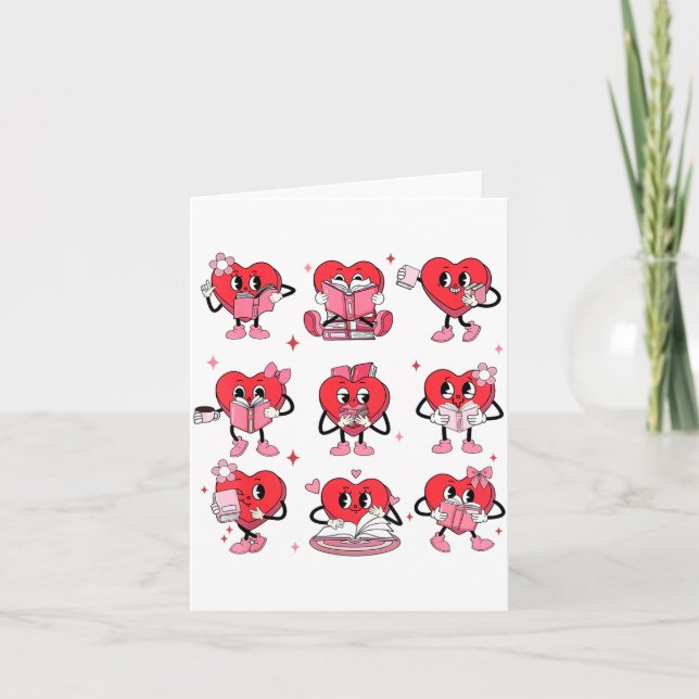 Funny Reading Heart Book Valentines Day Teacher Wo Kort (Framsida)