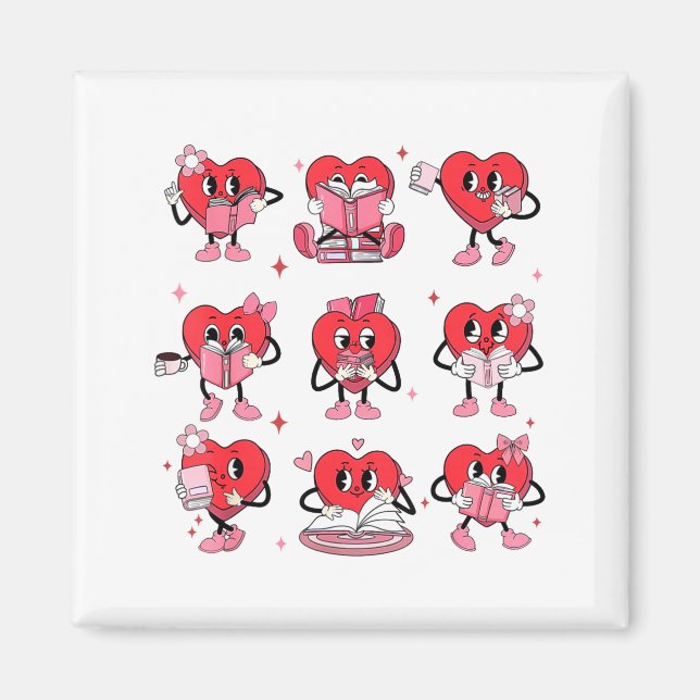 Funny Reading Heart Book Valentines Day Teacher Wo Magnet (Framsidan)