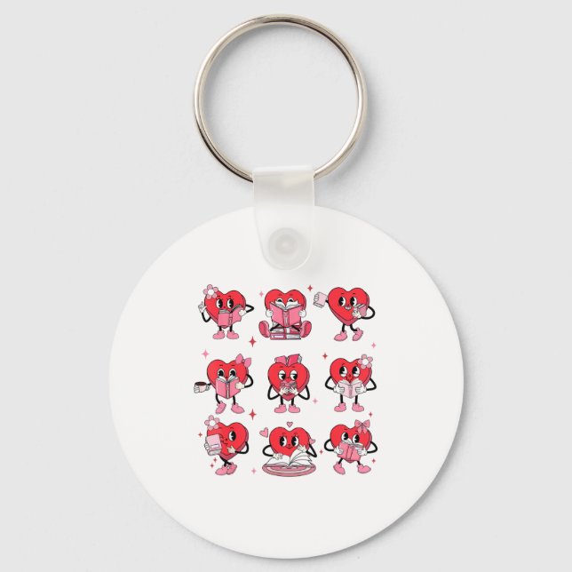 Funny Reading Heart Book Valentines Day Teacher Wo Nyckelring (Framsida)