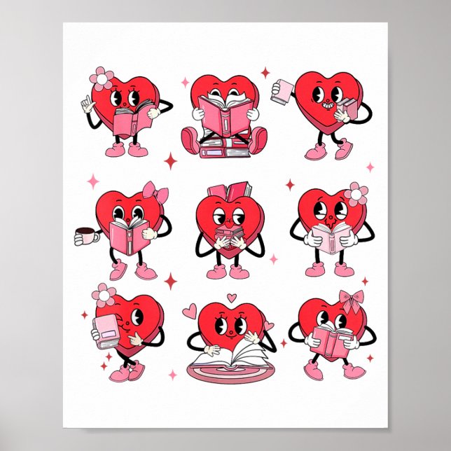 Funny Reading Heart Book Valentines Day Teacher Wo Poster (Framsidan)