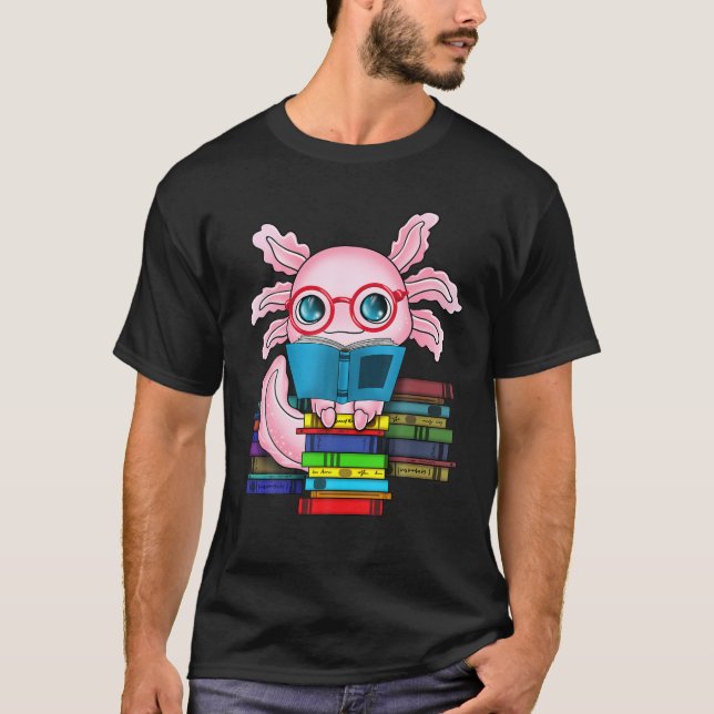 Funny Readsolotl Axolotl Reading Bokar Bok Kawaii T Shirt (Framsida)