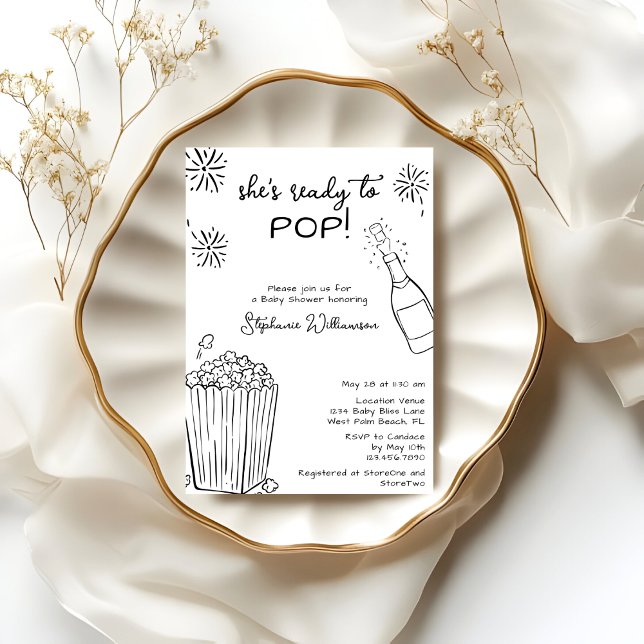 Funny Ready To Pop Popcorn Champagne Baby Shower Inbjudningar (Skapare uppladdad)