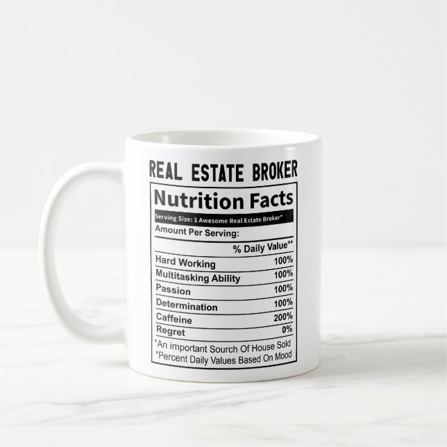 Funny Real Gods Broker Realtor Nutrition Facts Kaffemugg (Vänster)