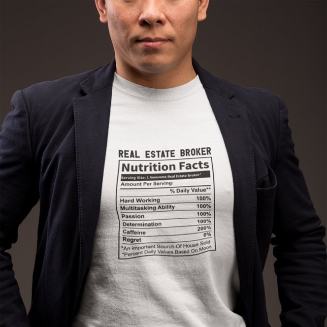 Funny Real Gods Broker Realtor Nutrition Facts T Shirt (funny realtor real estate agent nutrition facts)